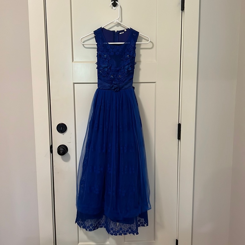 Royal blue lace girl’s fancy long dress